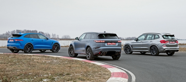 Разгоняем BMW X3 M, Jaguar F-Pace SVR и Range Rover Velar с V8 Разгоняем BMW X3 M, Jaguar F-Pace SVR и Range Rover Velar с V8